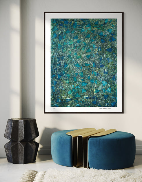 Blue Green Sardines is a Limited Edition Print by Seth B. Minkin with deep blues, emerald greens, and gold accents, vividly capturing each individual scale of each sardine in intricate detail.